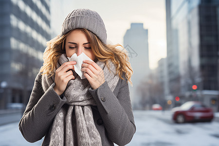 雪地里生病的女人图片