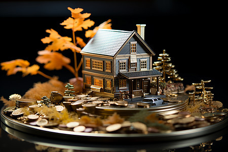 金币堆积下的住宅模型图片