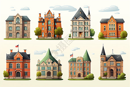 欧式古典校园建筑插图图片