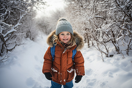 雪地中开心玩耍的小女孩图片