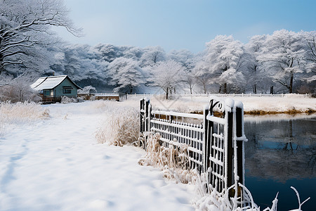 美丽的冰雪山村图片