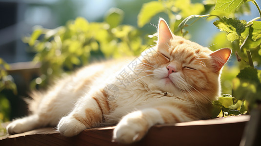 阳光下睡觉的猫图片