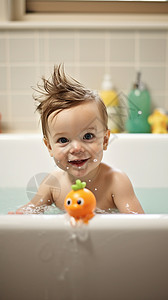 浴缸洗澡的婴儿图片