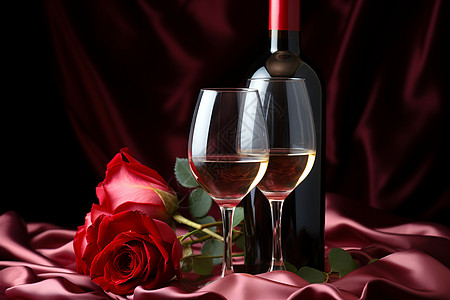 玫瑰与红酒背景图片