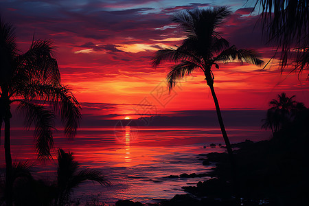 夏季海洋的日落景观图片