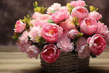 粉红花篮中的鲜花图片