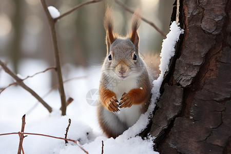 雪地里可爱的小松鼠图片