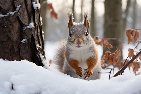 雪中站立的小松鼠图片