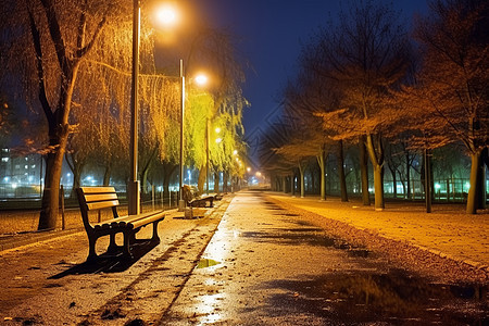 秋季夜晚雨后公园的景观图片