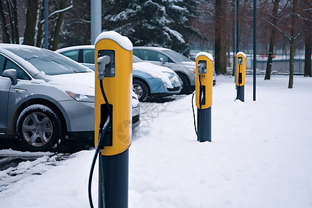 白雪覆盖的电动充电桩图片