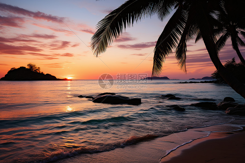 夕阳下的热带岛屿图片