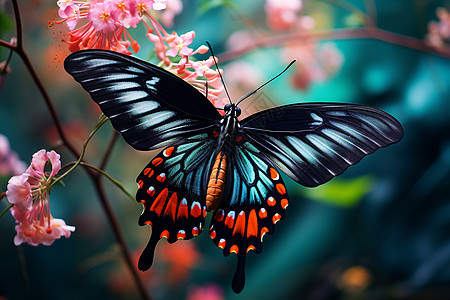 花朵旁的蝴蝶图片
