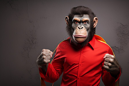 穿着红色服装的黑猩猩图片