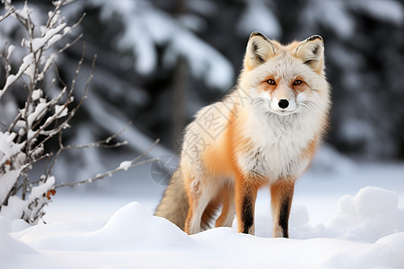冬季雪地中的狐狸背景图片