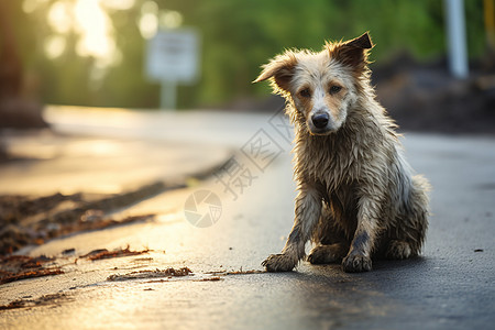 路边孤独流浪的小狗图片
