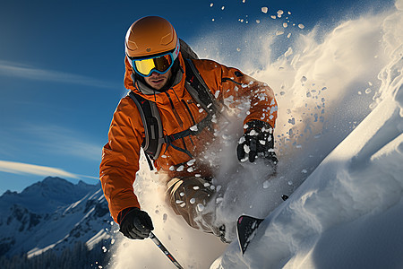 雪地中滑行的滑雪者图片
