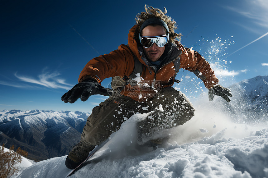 山峰上滑雪的运动员图片