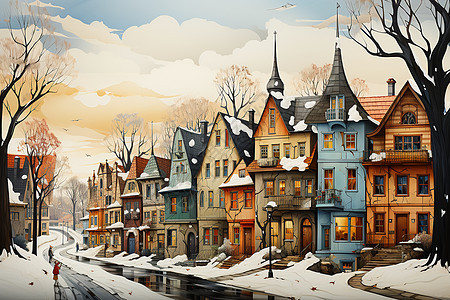 冬日小镇的美丽风景图片