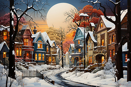 雪地里的卡通小镇图片