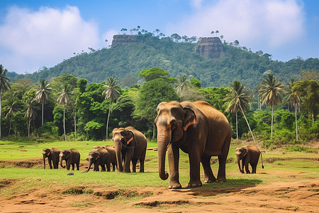 森林里的一群大象图片