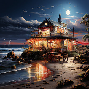 美丽的海滨餐厅图片