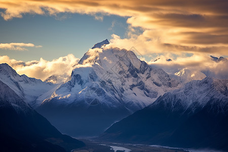 宏伟冬季的雪山插画背景