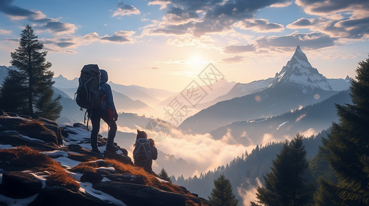 山峰上的登山者背景图片