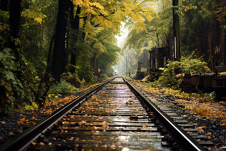森林中的铁路图片
