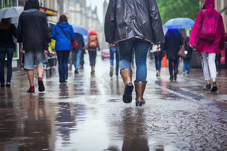 街头雨中的行人图片