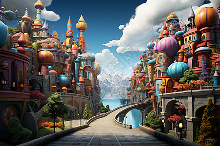彩色城市建筑背景图片