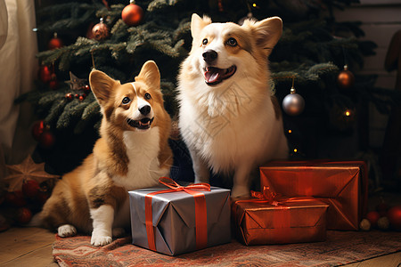 欢乐的圣诞和宠物狗图片