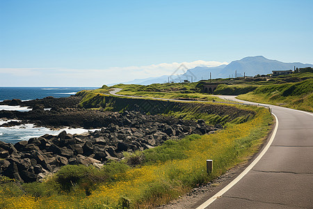 海岸边的行驶公路图片