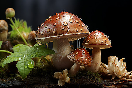被雨滴覆盖的蘑菇图片