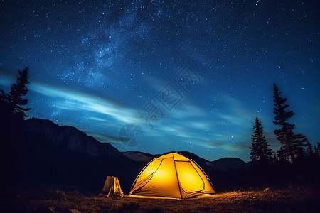 森林露营夜晚户外的帐篷背景