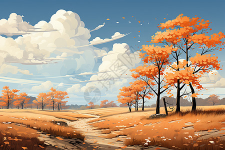 秋日的乡村景色背景图片