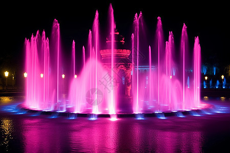 夜晚的炫彩喷泉图片