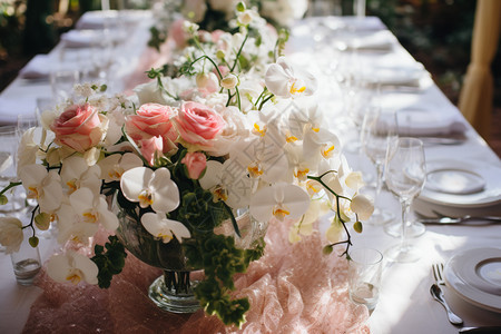 桌子上的鲜花玻璃杯装饰图片