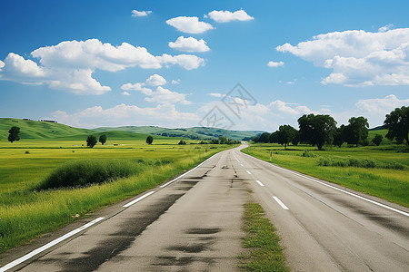 草地中的交通道路图片