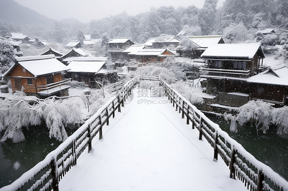 农村的桥和住宅房屋图片