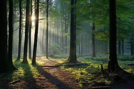 森林里的阳光与树影图片