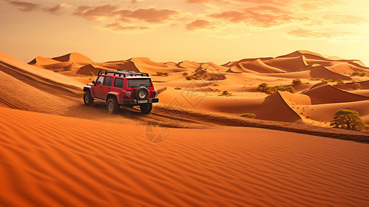 飞驰在沙漠的汽车图片