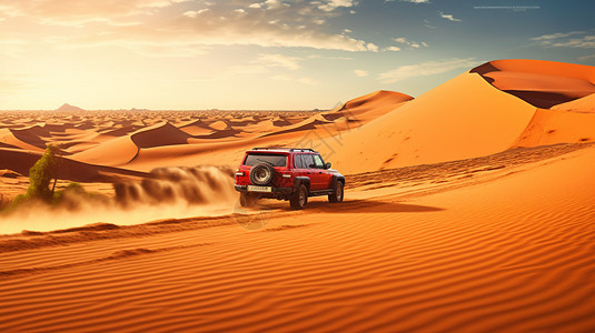 汽车在沙漠上行驶图片