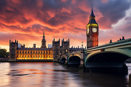 伦敦黄昏下的城市建筑图片