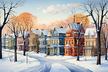 冬季卡通小镇图片