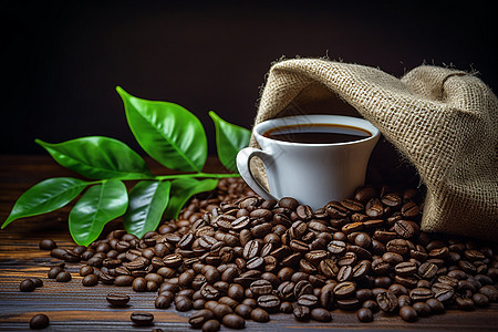咖啡豆与咖啡杯背景图片