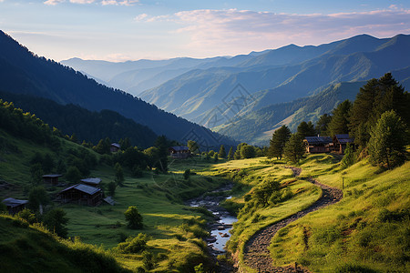 宁静山村的风景图片