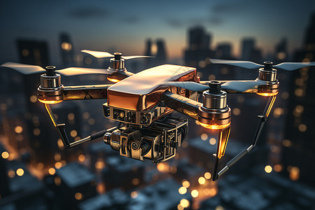 无人机运作于城市上空图片