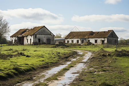 田间小屋田间两栋老农舍背景