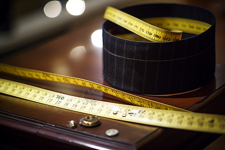 高级服装定制高级时装店中的精确测量背景
