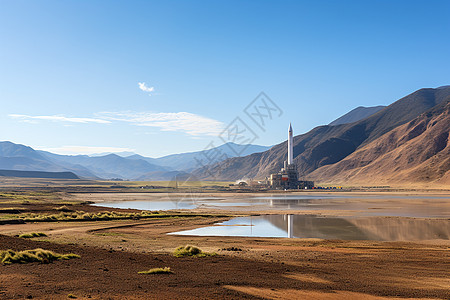 远处的山峦火箭基地高清图片